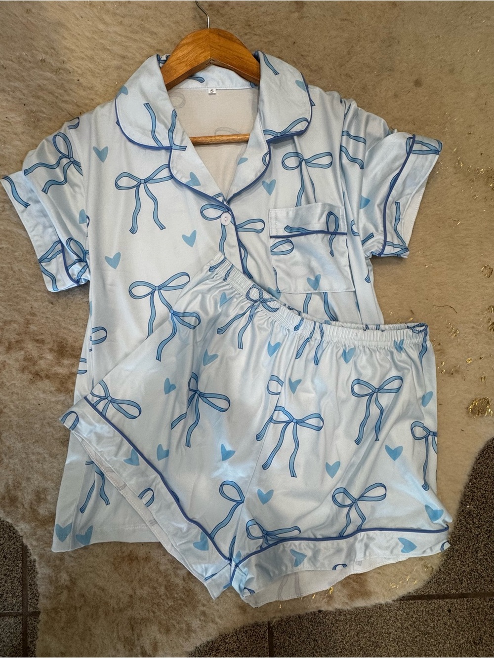 Light Blue Bow & Heart Pajama Set